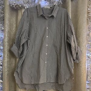 Calvin Klein Women’s Black and White Striped Casual Shirt